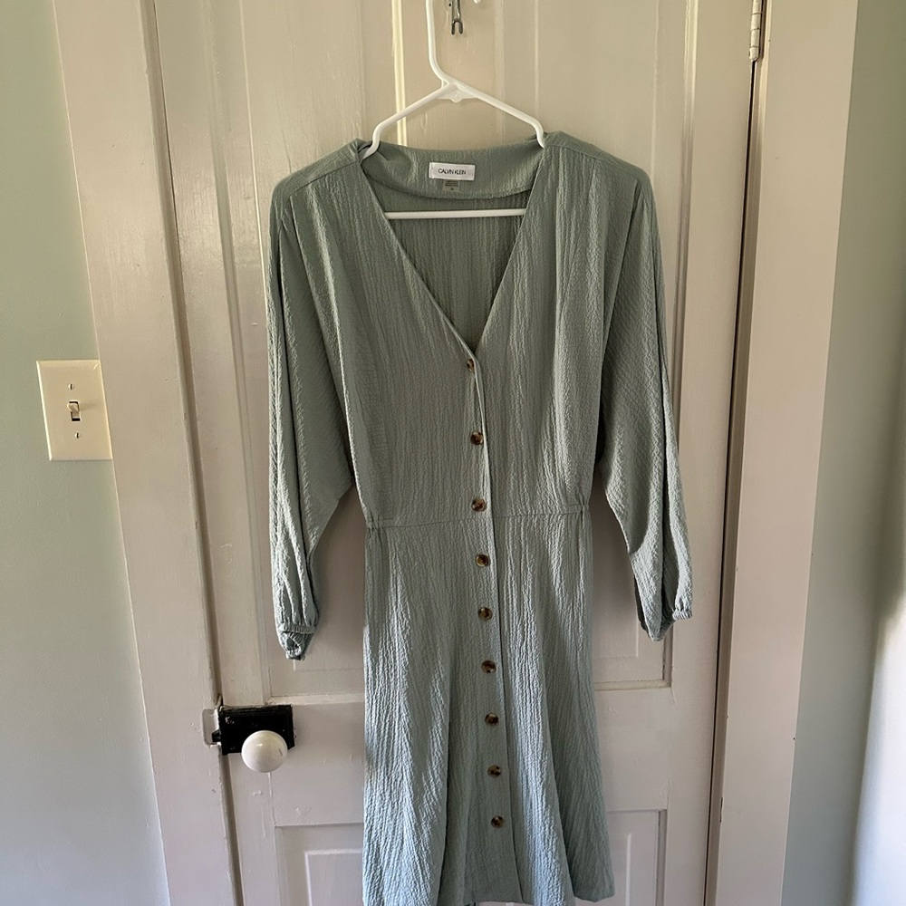 Dusty Blue Button-Down Dress